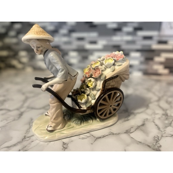Source Unknown Other - Lenwile Ardalt Artware Woman Pulling Rickshaw With flowers figurine